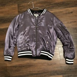Gray Varsity Reflective Bomber Jacket